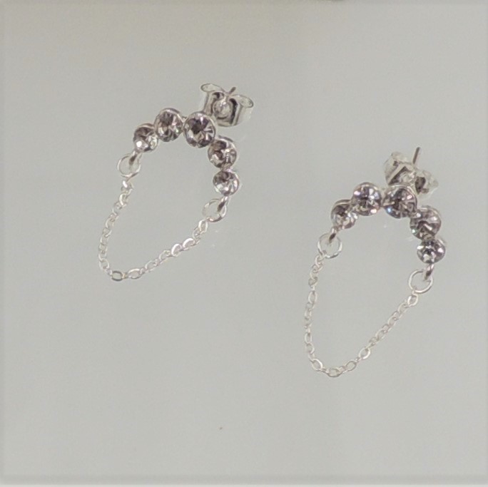 Aro pasante acero blanco strass y cadena