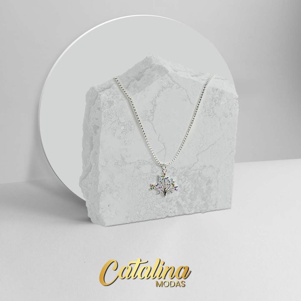 Cadena con dije Árbol. Acero Blanco