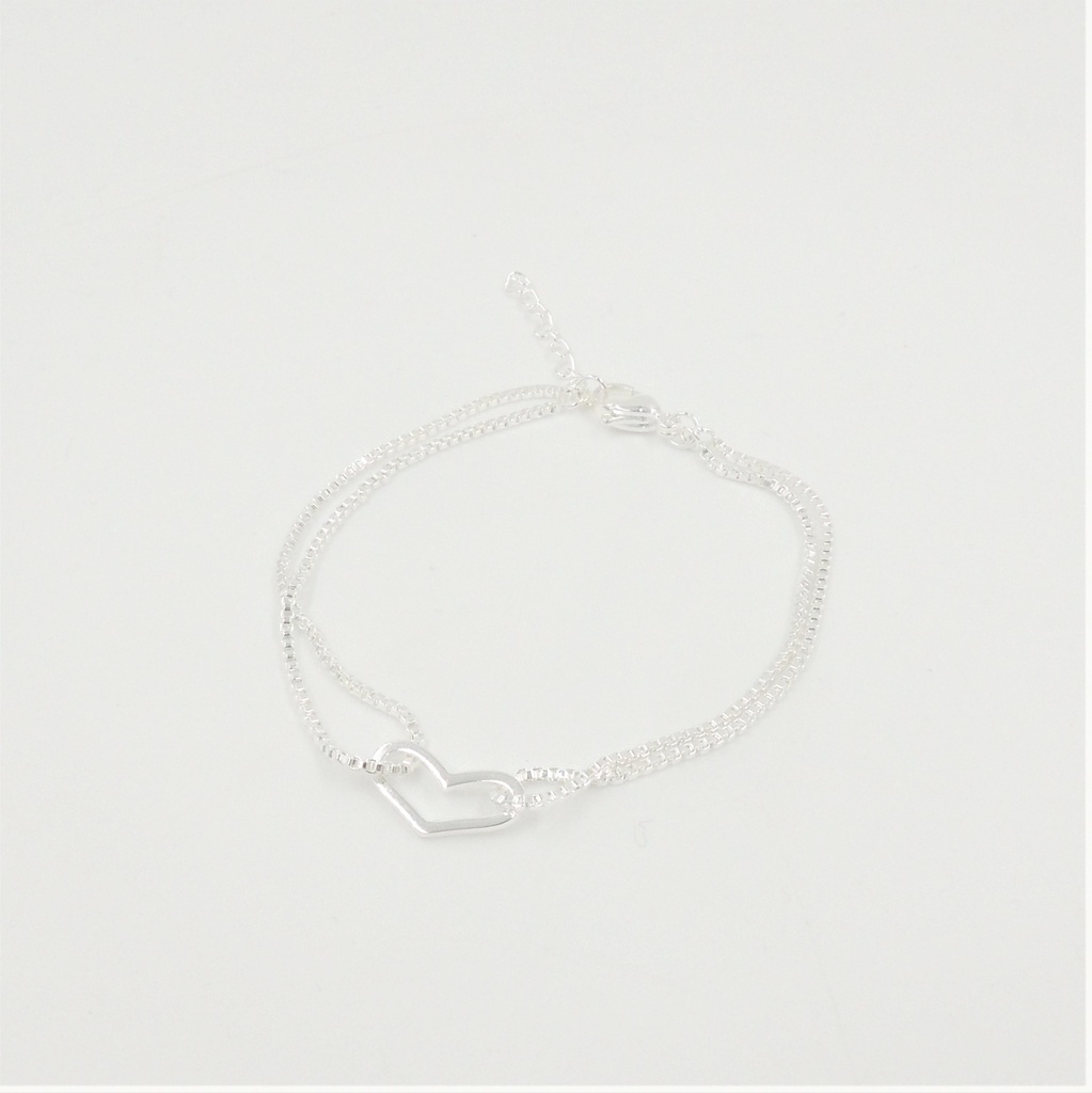 Pulsera acero blanco doble con dije de corazón