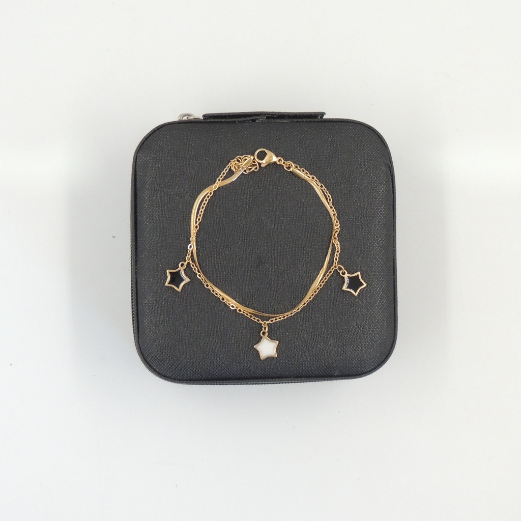 Pulsera acero blanco doble con dije de estrella