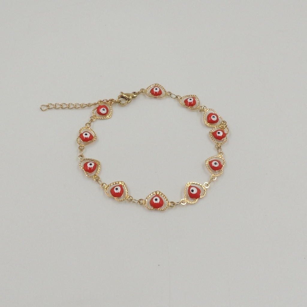 Pulsera acero dorado dijes corazón y ojo