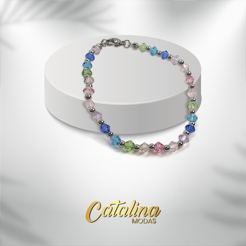 Pulsera acero con cristales de colores