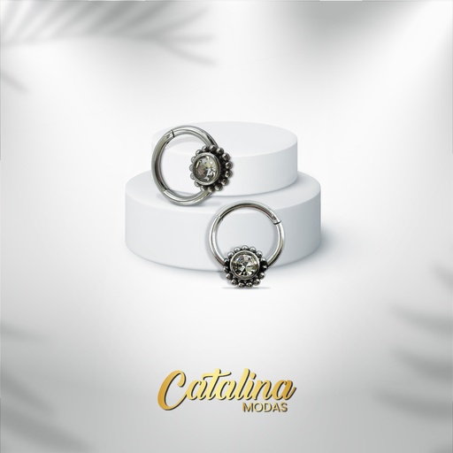 [BPAR129] Aro acero tipo piercing forma flor con strass