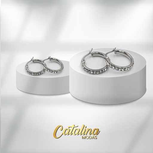 Aro acero blanco argolla con strass