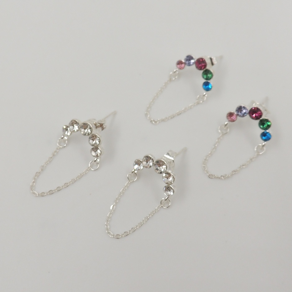 Aro pasante acero blanco strass y cadena