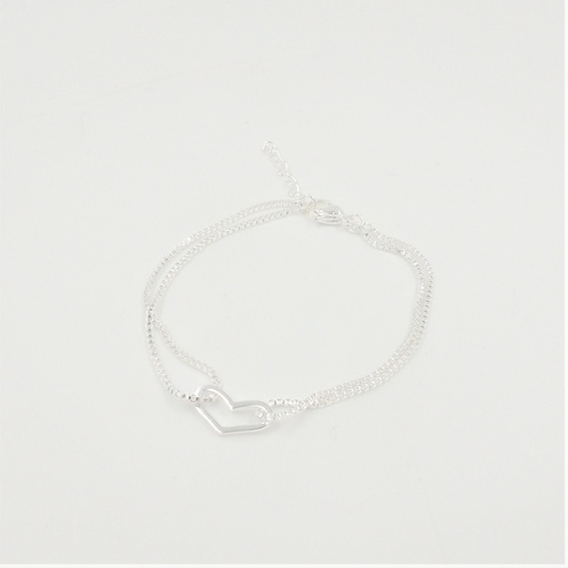 [apudi357p] Pulsera acero blanco doble con dije de corazón