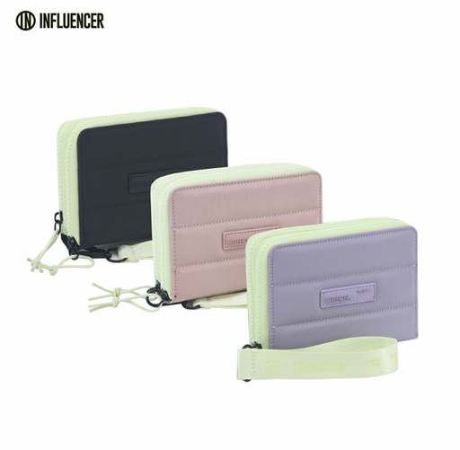 Billetera Influencer mediana doble cierre negro con verde