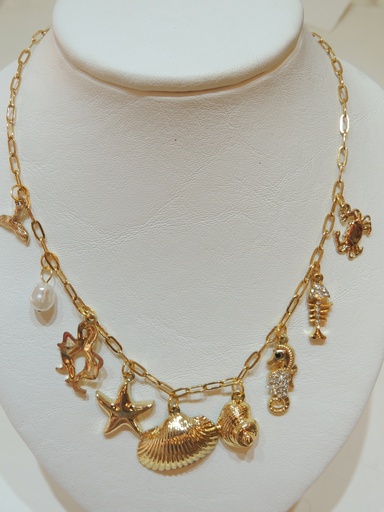 [acadi760d] Cadenas acero dorado muchos dijes