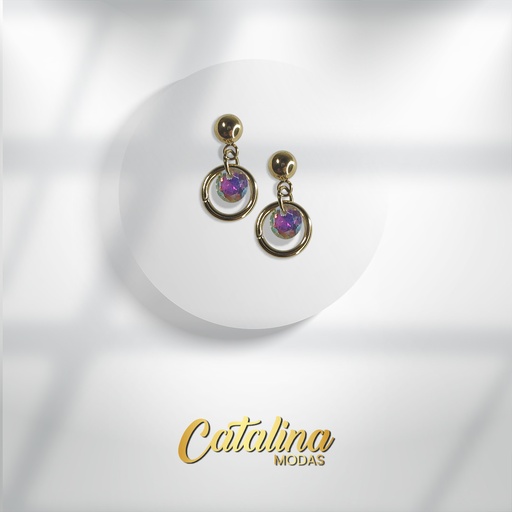 [AR4122D] Aro acero dorado colgante con cubic